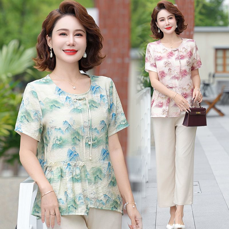 Summer Clothing Over 60 - Blusa de Chifón de Manga Corta