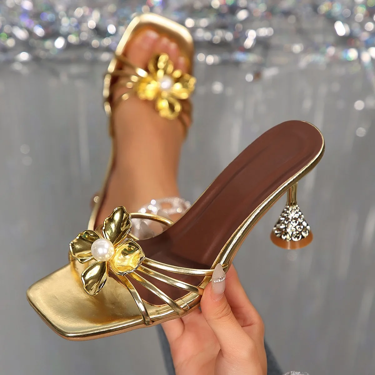 Summer Clothing Stores - Sandalias Vintage de Metal con Flores