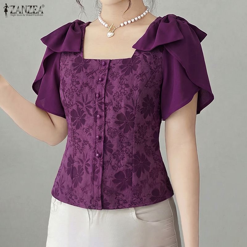 Summer De Clothing - ZANZEA Blusas elegantes de jacquard floral