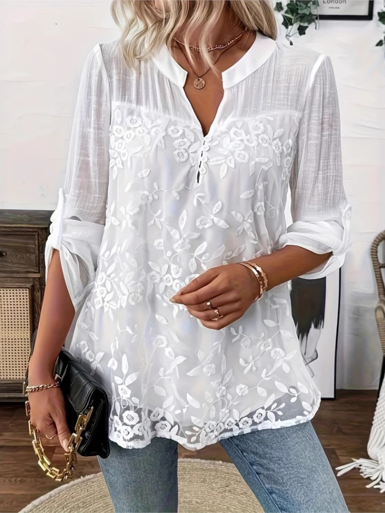 Summer Clothing Holiday - Camisa de encaje blanco a la