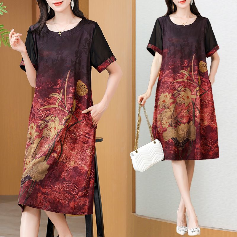 Summer Clothing Over 60 - Elegante Vestido Estampado de Longitud Media